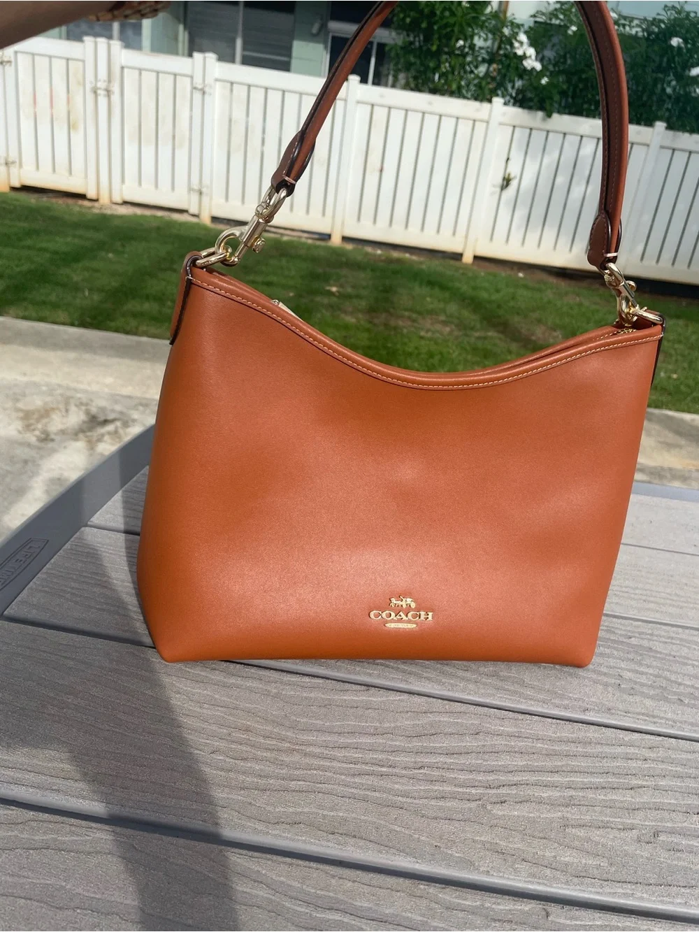 Coach Laurel Tan Leather Shoulder Bag with Gold Hardware